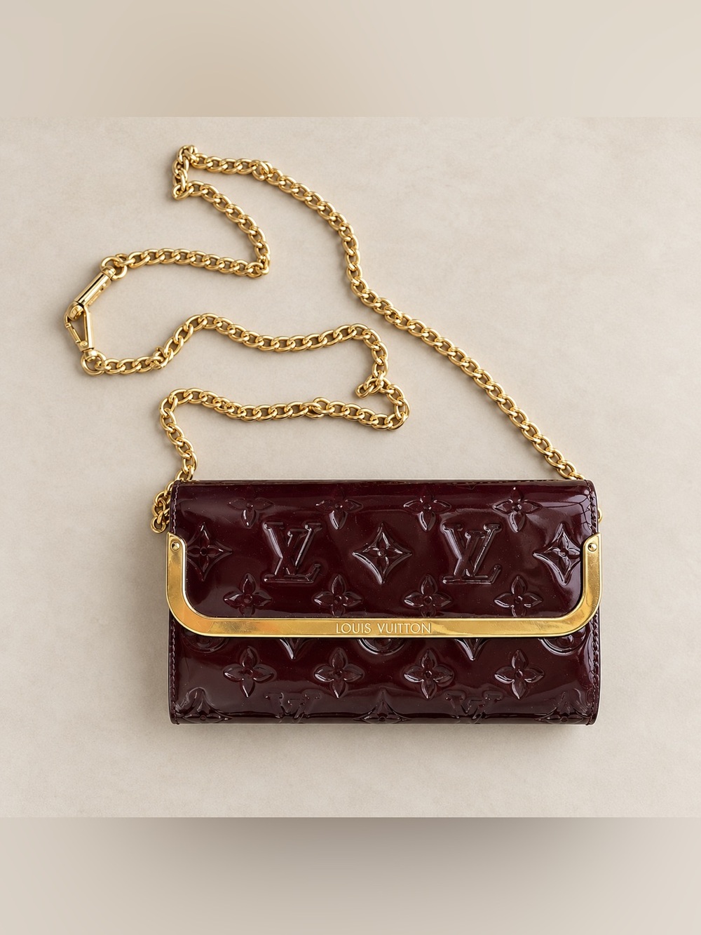 Louis Vuitton Rossmore Vernis Amarante Chain Wallet Clutch